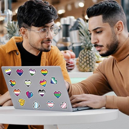 LGBTQ+ Pride Month Sticker - 1000 Pcs LGBTQ Pride Month Heart-Shaped Waterproof Vinyl Reusable Laptop Stickers Coloring Book Scrapbook Water Bottle Page Activity Pad Party Favors Skateboard - style: Rainbow Pixel Heart-Shaped