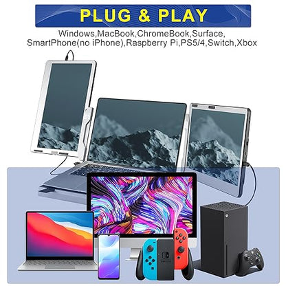 JoyReal F2 Laptop Screen Extender, 14'' 1080P Triple Portable Monitor for Laptop, 360 Rotating Monitor Desk Workstation with Multiple Laptops Stand for mac Windows Surface PS Switch