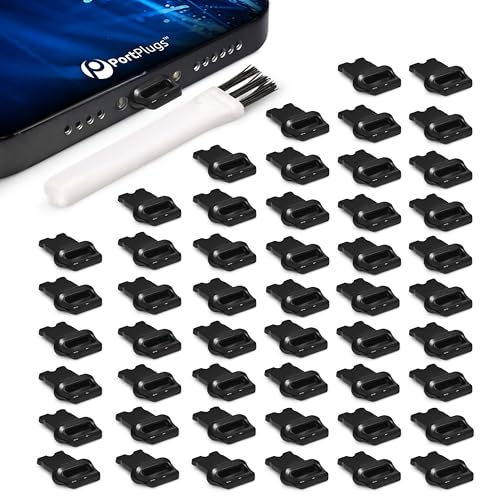 PortPlugs Dust Plugs - Case Friendly Protectors with Easy-Grip Tab Compatible with Lightning for iPhone 14, 13, 12, 11, XS, XR, X, 8, 7, iPad & AirPods (3rd, 2nd, 1st Gen) - Black (50-Pack) - color: Black, size: 50 Pack