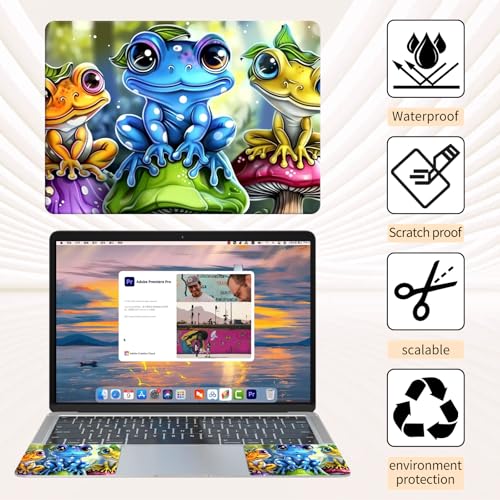 Laptop Skin Sticker 3-Piece Set,Cute Frogs Mushrooms | Trim-to-fit 3-piece vinyl set with one 15 x 10.6 in lid skin and two palm-rest decals for many 12-15.6 in laptops - color: Cute Frogs Mushrooms
