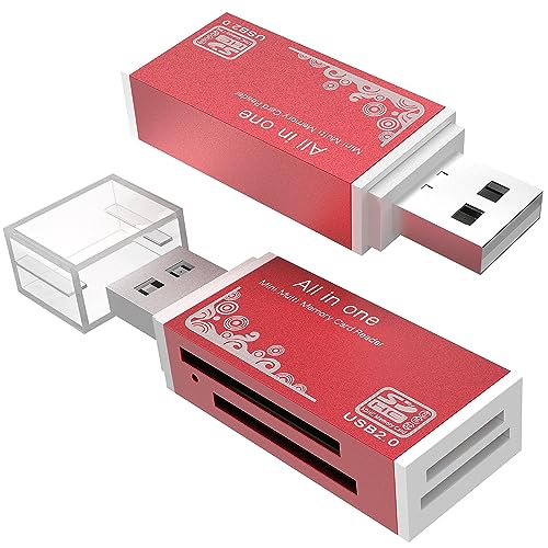 Micro SD Card Reader, 4-in-1 SD Card Reader to USB Adapter, Memory Card Reader for MS Duo/Pro, M2 Card, SDXC, SDHC, MMC, RS-MMC, Micro SDXC, Micro SDHC and TF Card (2Pack Red) - color: Red, size: 2Pack