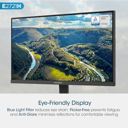 KOORUI 27 Inch QHD (2560x1440) IPS HDR Ultra-Thin Computer Gaming Monitor, 120Hz Refresh Rate, DCI-P3 95%, FreeSync & G-Sync, 1ms MPRT, VESA 100x100mm, Tilt Adjustable for Game and Work, E2721H - size: 27"/120Hz/QHD/IPS