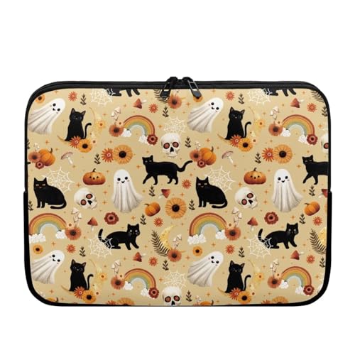 10 Inch Laptop Sleeve Work Computer Tote Bag Neoprene Zipper Tablet Carrying Case Notebook Sleeves Briefcase Laptop Cover for Halloween Decorations, Black Cat Ghost Pumpkin - color: Black Cat Ghost Pumpkin, size: 10 Inch