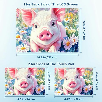 Reusable Universal Laptop Skin Sticker, Cut to Fit for 11.6–15.6 Inch Laptops, Waterproof Protective Film, No-Residue - Daisy Meadow Pig - color: Daisy Meadow Pig