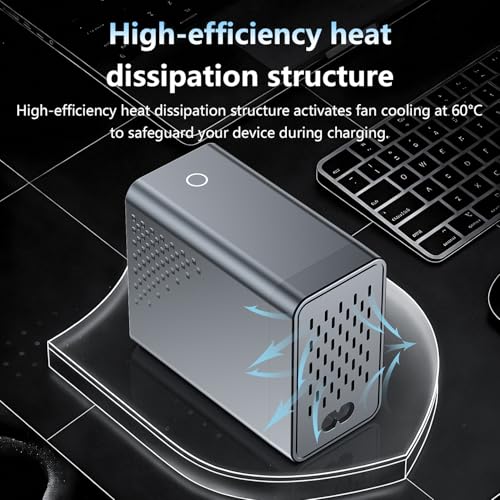 140W 6-Port (4 USB C+2 USB A) GaN Fast Charging Station, Compact Charger Hub with TFT-LCD Display for MacBook, iPhone, iPad, Samsung, Laptop, Tablet - Black