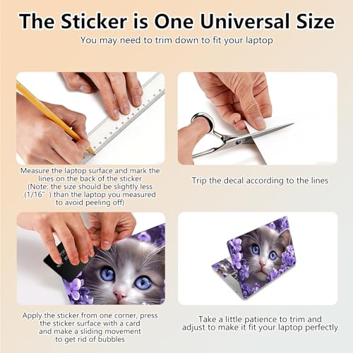 Laptop Skin Sticker Decal 15.6 Inch,12 13 13.3 14 15 15.6 in Laptop Netbook Skins for Notebook,Art Decal Removable Waterproof Scratch Resistant,Universal Vinyl Cover,Cat Purple Flower - color: Cat Purple Flower
