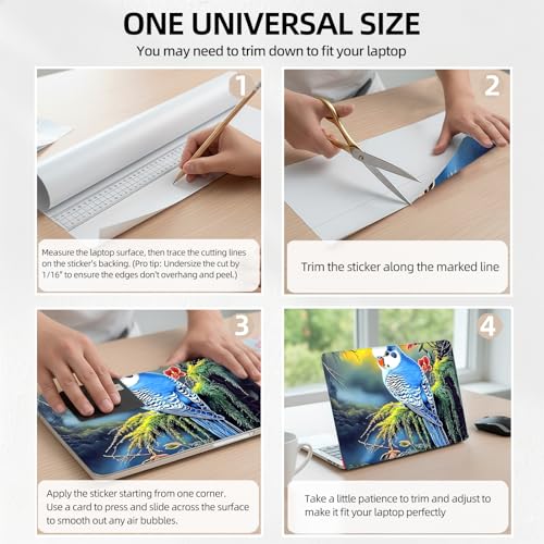 Blue Budgie in Jungle Forest Universal Laptop Skin Sticker 3PCS, Protective Decal Trim-to-Fit 11.6" 13.3" 14" 15.6" Laptop Vinyl Cover, Removable Anti-Scratch Computer Decal Protector - color: Blue Budgie in Jungle Forest