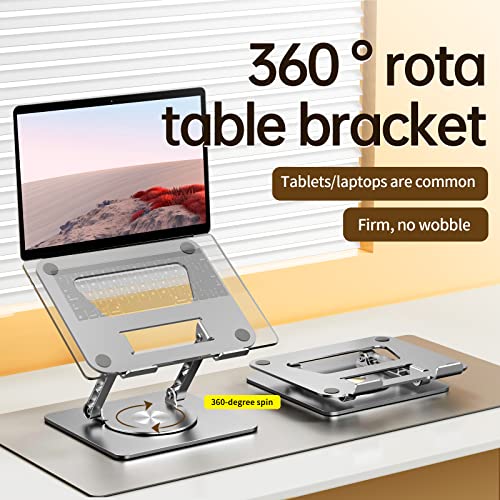 Rotating Laptop Stand, 360° Angle Swivel, Height Adjustable for Neck/Shoulder Health, Solid Aluminum Base, Fits 10"-17" Laptop & Tablet (Silver)