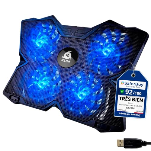 KLIM Wind Laptop Cooling Pad - More Than 500 000 Units Sold - New Version - The Most Powerful Rapid Action Cooling Fan - Laptop Stand with 4 Cooling Fans at 1200 RPM - USB Fan - PS5 PS4 - Blue - color: Blue