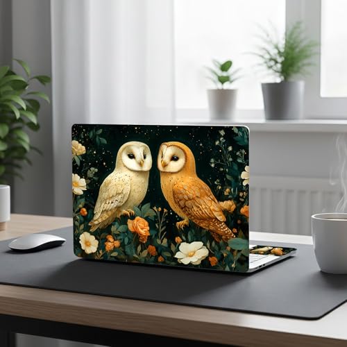 Aesthetic Laptop Skin Cover,12-15.6 Inch Universal Vinyl Sticker Decal,Owls Flowers Night Waterproof Scratch-Resistant Notebook Wrap,Removable Residue-Free Protector - color: Owls Flowers Night