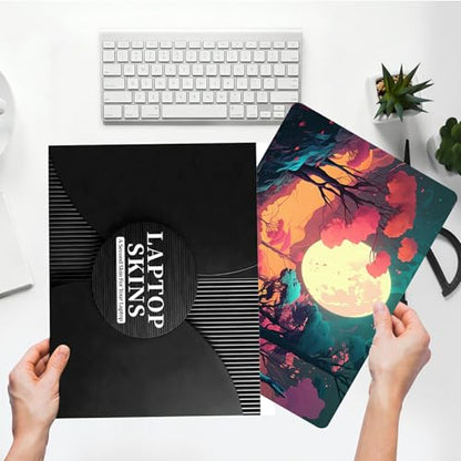 Universal Laptop Skin Sticker with 2 Wrist Pad Skins, Waterproof Scratch Resistant Vinyl Laptop Cover Decal, Cut to Fit for 11–15.6 Inch MacBook HP Dell Lenovo, Full Moon Forest - color: Full Moon Forest