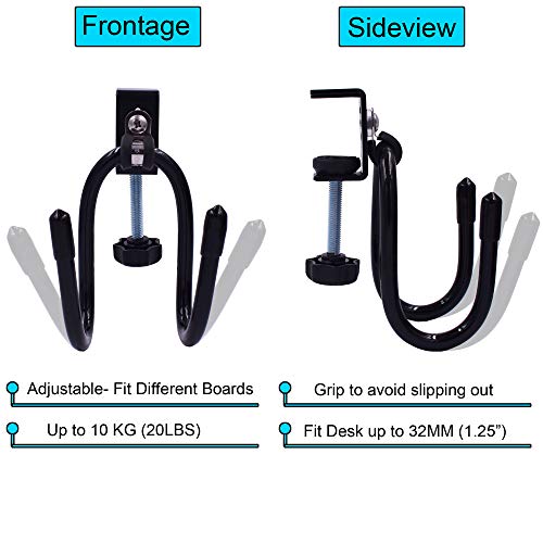 YYST Desk Mount Clamp-On Bag Holder Hook Backpack Hanger Portable for Backpack, Handbag, Purse, Laptop Bag, Tote Bag, Messenger Bag,Table Desk, Under Counter (20 lb. Capacity) (2)