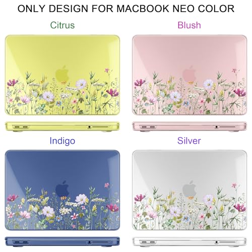 Batianda Case for MacBook Neo 13 Inch 2026 Model A3404, Wildflower Meadow | 4-in-1 Laptop Accessories Bundle with Wildflower Field Art, Ultra Slim Hard Shell for Women and Students - color: Wildflower Meadow