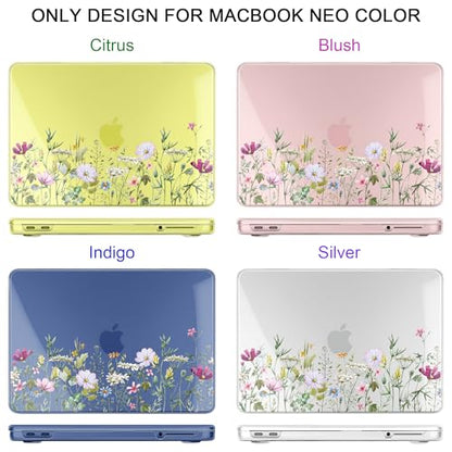 Batianda Case for MacBook Neo 13 Inch 2026 Model A3404, Wildflower Meadow | 4-in-1 Laptop Accessories Bundle with Wildflower Field Art, Ultra Slim Hard Shell for Women and Students - color: Wildflower Meadow