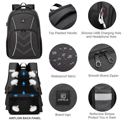 CAFELE TSA Friendly Flight Approved Business Backpack, Water-resistant Lightweight School Rucksack, Durable Large Weekender Bag Daypack (Grey, 17.3 Inch) - color: Grey