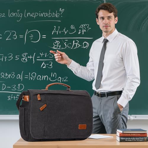 ESTARER Messenger Bag 17.3 Inch, Mens Computer Bag for Teacher/College/Work/Travel, Water-resistant Canvas Laptop Bag Satchel Briefcase, Dark Grey - color: 17.3” Dark Grey