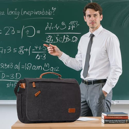 ESTARER Messenger Bag 17.3 Inch, Mens Computer Bag for Teacher/College/Work/Travel, Water-resistant Canvas Laptop Bag Satchel Briefcase, Dark Grey - color: 17.3” Dark Grey
