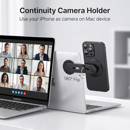 Magnetic Laptop Phone Holder, 360° Rotating Mount Compatible with MagSafe, MacBook, PC Monitor Screen Stand for Tesla, Black