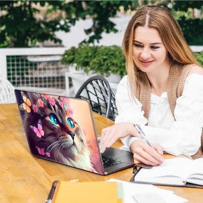 Laptop Skin Sticker Decal, Universal Reusable Vinyl Laptop Cover for 12" 13" 13.3" 14" 15" 15.4" 15.6" Notebook PC, Reusable Waterproof Scratch-Resistant with 2 Wrist Pads,Cat Butterflies - color: Cat Butterflies
