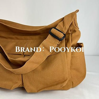 Canvas Messenger Bag Large Crossbody Bag with Multiple Pockets Canvas Shoulder Tote Bag for Women and Men - color: Brown