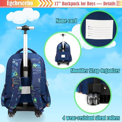 Kids Rolling Gamepad Backpack for Boys Luggage Suitcase With Wheels Trolley Wheeled POP Roller Backpacks for Elementary Travel School Bags 17" 3PCS Toy Backpack With Lunch Box Blue - color: 041123-yoxishoubing