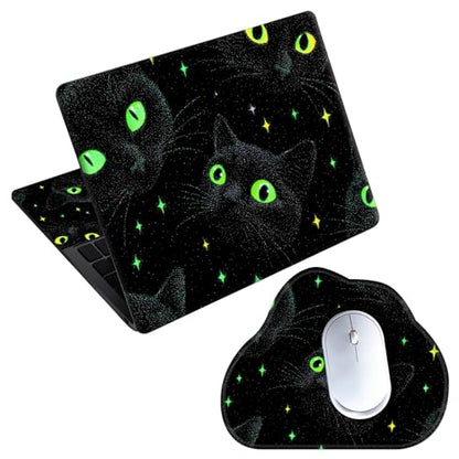 Laptop Skin Sticker Decal 15-15.6 Inch with Cute Mouse Pad, Universal Reusable Vinyl Sticker for 12.1 13 13.3 14 15.4 Inch Netbook and Notebook PC, Mystical Cat - color: Mystical Cat