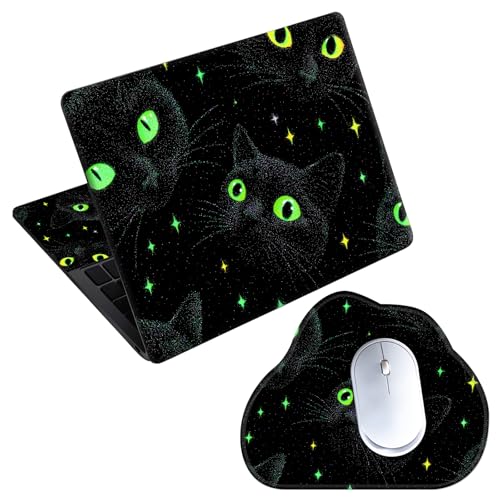 Laptop Skin Sticker Decal 15-15.6 Inch with Cute Mouse Pad, Universal Reusable Vinyl Sticker for 12.1 13 13.3 14 15.4 Inch Netbook and Notebook PC, Mystical Cat - color: Mystical Cat