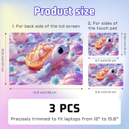Universal Laptop Skin Sticker Decal, Compatible with MacBook HP Dell Lenovo 12"-15.6", Reusable Vinyl Notebook Cover 3PCS Set, High-Recognition Film-Cute 3D Baby Sea Turtle - color: Cute 3D Baby Sea Turtle