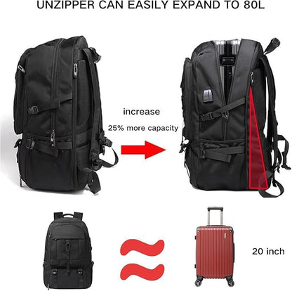 Travel laptop backpack, Extra Large 60L Traveling College Backpack,Large Capacity Backpack for Men Women,Fits 17 Inch Computer, USB Charging Port, Black - color: 60l Black With Shoe Storage