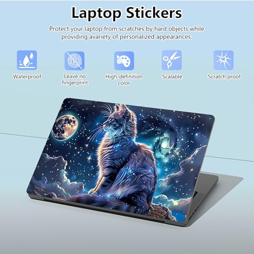 Universal Laptop Skin Sticker with 2 Wrist Pad Skins, Waterproof Scratch Resistant Vinyl Laptop Cover Decal, Cut to Fit for 11–15.6 Inch MacBook HP Dell Lenovo, Cat Universe - color: Cat Universe
