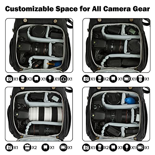 BAGSMART Camera Backpack, Large DSLR/SLR Waterproof Photography Bag Fit up to 15" Laptop with Tripod Holder, Waist Belt and Rain Cover, Black - color: E-black[double Buckle]