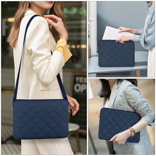 Puffy Quilted Laptop Sleeve with a Removable Shoulder Strap Compatible with MacBook Air 13 inch M2 A2681 M1 A2337 A2179 A1932 2023-2018/Pro 13 M2 M1 A2338 A2251 A2289 A2159 A1989 A1706 A1708 - color: Sleeve - Navy, size: 13 inch
