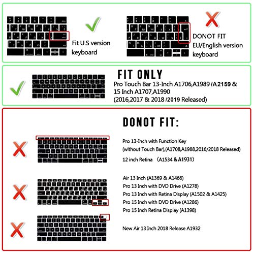 Arabic Language Keyboard Cover for MacBook Pro 13 15 inch 2019 2018 2017 and 2016 with Touch Bar and Touch ID Model: A2159 A1989 A1706/A1990 A1707, USA Version - color: Arabic font