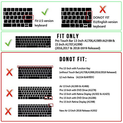 Arabic Language Keyboard Cover for MacBook Pro 13 15 inch 2019 2018 2017 and 2016 with Touch Bar and Touch ID Model: A2159 A1989 A1706/A1990 A1707, USA Version - color: Arabic font