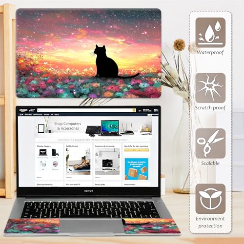 Laptop Skin 12.1-15.6 inch Removable Universal Reusable Laptop Sticker Decal,Waterproof No Residue Vinyl Cover,Scratch-Resistant Cuttable Full Wrap Sticker for Notebook, Cute Cat Starry Flower Field - color: Cute Cat Starry Flower Field