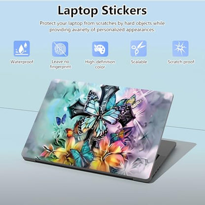 Universal Laptop Skin Sticker with 2 Wrist Pad Skins, Waterproof Scratch Resistant Vinyl Laptop Cover Decal, Cut to Fit for 11–15.6 Inch MacBook HP Dell Lenovo, Faith Butterfly - color: Faith Butterfly