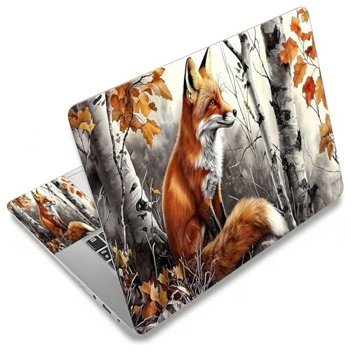 Laptop Skin Sticker Decal, Universal Reusable Vinyl Laptop Cover for 12" 13" 13.3" 14" 15" 15.4" 15.6" Notebook PC, Reusable Waterproof Scratch-Resistant with 2 Wrist Pads,Forest Art Fox - color: Forest Art Fox