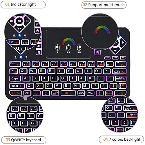 Q9 Mini Wireless Keyboard with Touchpad - Colorful Backlit Small Rechargeable Remote Keyboard for PC, Raspberry Pi 4, Android TV Box, KODI, Windows 7 8 10