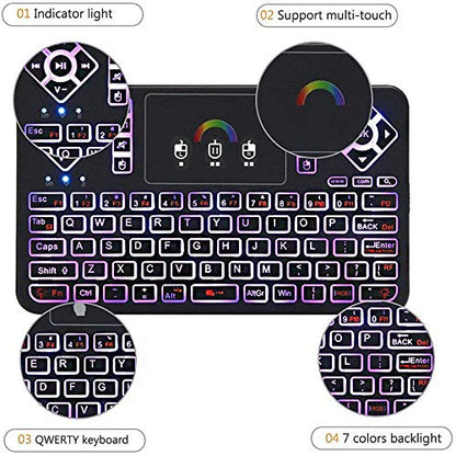 Q9 Mini Wireless Keyboard with Touchpad - Colorful Backlit Small Rechargeable Remote Keyboard for PC, Raspberry Pi 4, Android TV Box, KODI, Windows 7 8 10
