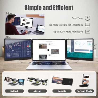 KEFEYA Laptop Screen Extender, 14" Portable Monitor for Laptop, 1440P QHD Triple Screen Monitor Extender for 13"-17" Laptops, HDMI/USB-C for MacBook, Windows, Chrome, Switch, Plug & Play - size: 14.1"