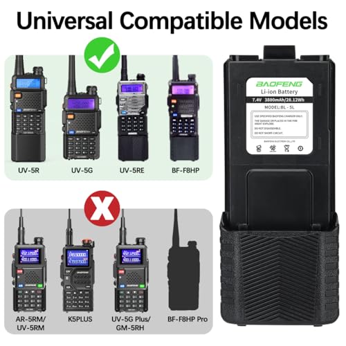BAOFENG UV-5R Battery 3800mAh USB-C Charging Extended High Capacity Ham Radio Battery UV5R BF-F8HP UV-5R Series Radios with Type-C Charging Cable,2Pack