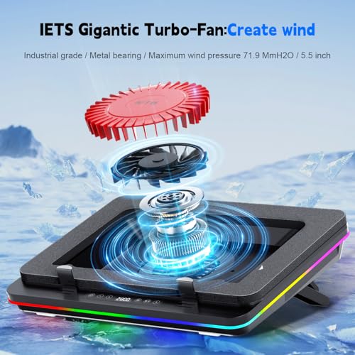 IETS GT600 RGB Laptop Cooling Pad Equipped with Gigantic Turbo-Fan（5.5inch Diameter）,Sealed Foam for Rapid Cooling Gaming Laptop,14.1-19.3 inch Laptop Cooler with 3-Port USB Hub,Dust Filter - color: V2(RGB+HUB)