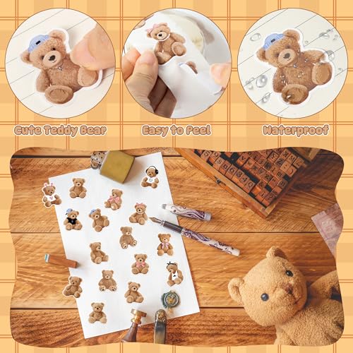 CNhoqc Realistic Teddy Bear Sticker Rolls, 1000pcs, 2 Rolls, 16 Designs | Toy Bear Decorative Decals, Self Adhesive, Waterproof Vinyl, Water Bottle Laptop, Birthday Party Favor, Greeting Card Making - style: Cute Teddy Bear