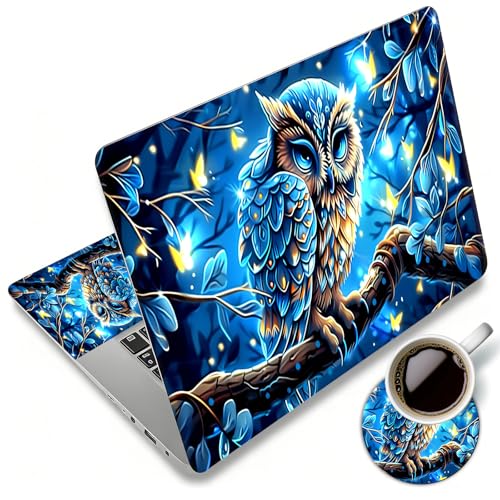 Laptop Skin Sticker Decal 12"-15.6" Universal Laptop/Notebook/Netbook Vinyl - Waterproof Scratch Resistant,Fits HP Dell Lenovo MacBook,2 Free Wrist Pads,Easy Apply & Remove,Blue Owl Cute - color: Blue Owl Cute
