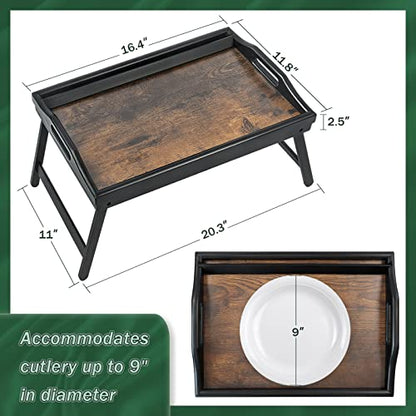 2 Pack Bed Tray Table Breakfast Trays Serving Tray Bamboo Bed Laptap Floding Legs with Handles and Phone Holders - style: 2 pack(Dark brown with black legs)