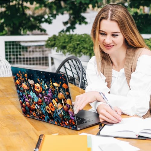Laptop Skin Sticker Decal, Universal Reusable Vinyl Laptop Cover for 12" 13" 13.3" 14" 15" 15.4" 15.6" Notebook PC, Reusable Waterproof Scratch-Resistant with 2 Wrist Pads,Flowers Mushrooms - color: Flowers Mushrooms