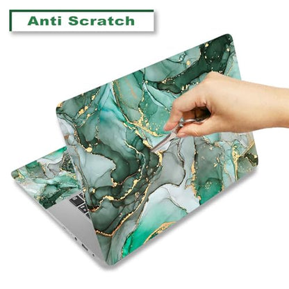 Laptop Decal Sticker Skin Cover, 11.6”12" 13" 13.3" 14" 15" 15.4" 15.6 inch Laptop Netbook Vinyl Skin Sticker Cover Art Notebook PC Reusable Protector (2 Wrist Pad Included), Green Marble - color: Green Marble