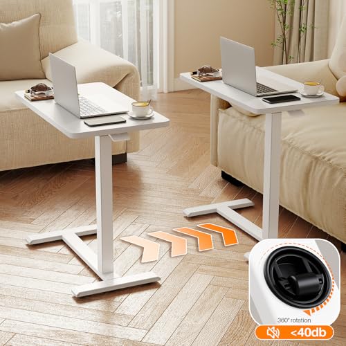 ROMOON Over Bed Table with Wheels, Height Adjustable Hospital Bedside Table | Rolling Overbed Desk & Mobile Laptop Cart with Sturdy Frame for Home Office, Couch, Small Spaces, 27.6" W x 15.7" D, White - color: White