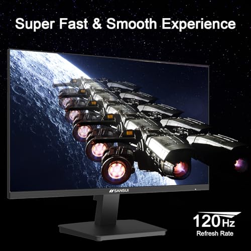 SANSUI 27 Inch Monitor,120Hz Computer Monitor Full HD 1920 x 1080P with HDMI DP Ports, 4000：1 Contrast, 110% sRGB, Eye Care, Frameless, 100 x 100mm VESA Mountable, for Work, Business, Gaming - size: 27 Inch