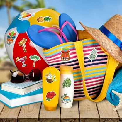 Hawaii Summer Stickers Rolls - 1000 Pcs Hawaii Waterproof Vinyl Reusable Laptop Stickers Coloring Book Scrapbook Water Bottle Page Activity Pad Summer Birthday Party Favors Gift Skateboard - style: Hawaii Summer